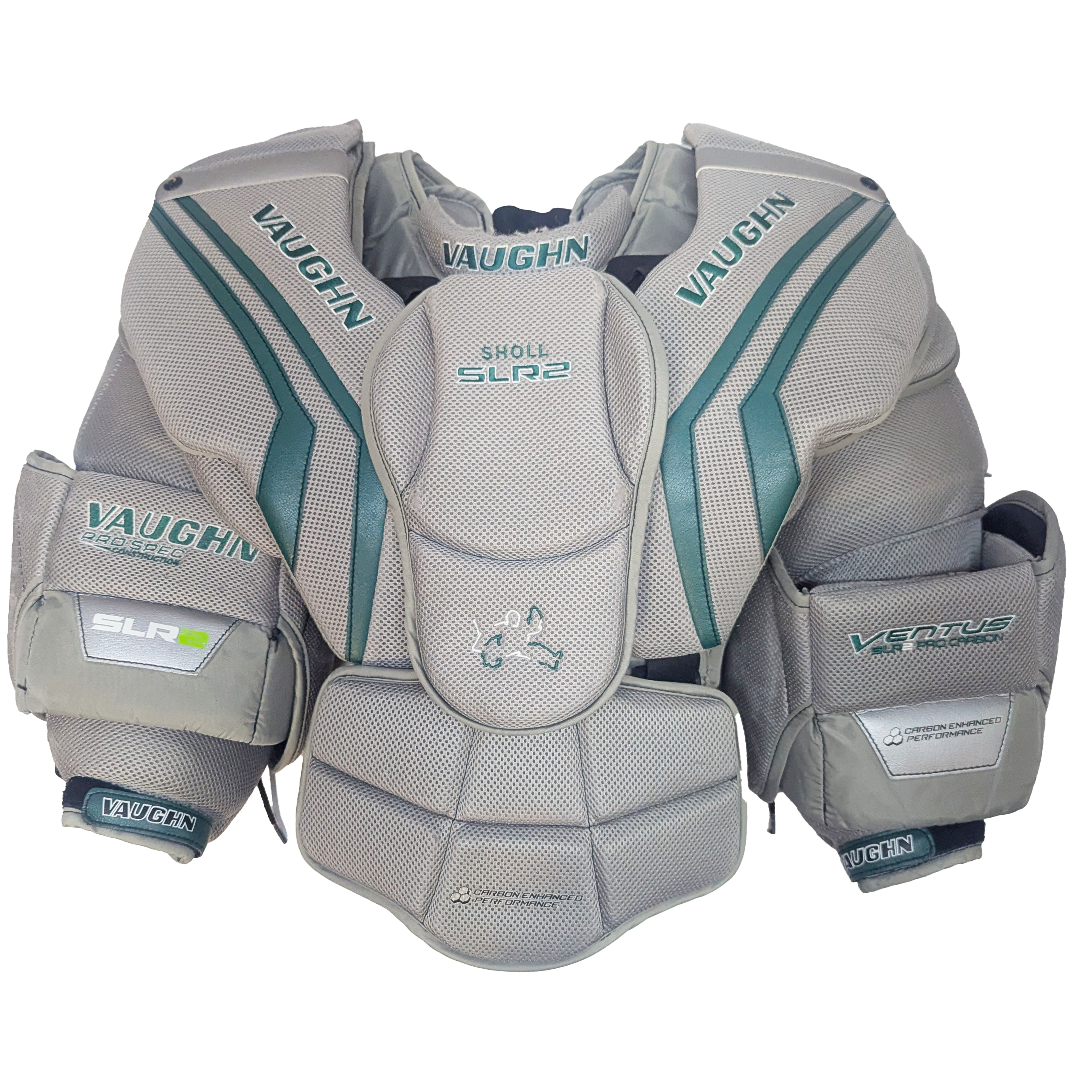 Vaughn Ventus SLR2 Pro Carbon – Plastron de gardien de but Pro Stock d'occasion (gris/vert)